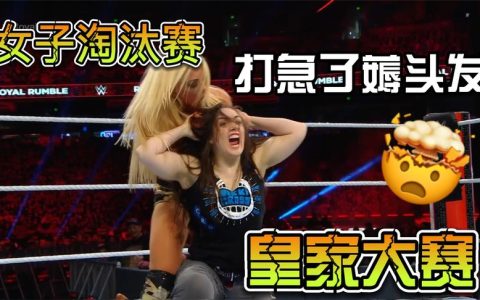 WWE女子淘汰赛：小疯女从天而降击倒擂台所有选手