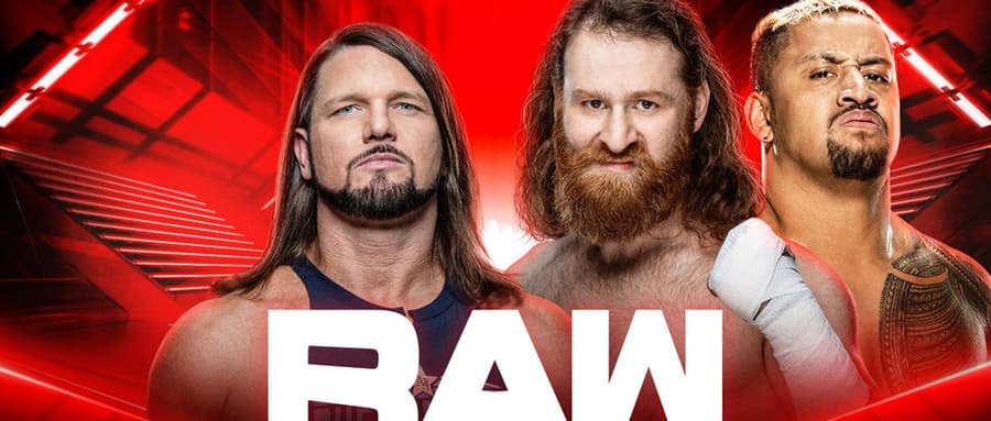 WWE RAW 第1531期:萨米辛代表血统对战AJ,神秘人雷尔对战赛斯罗林斯,里德尔对战达米安普利斯特
