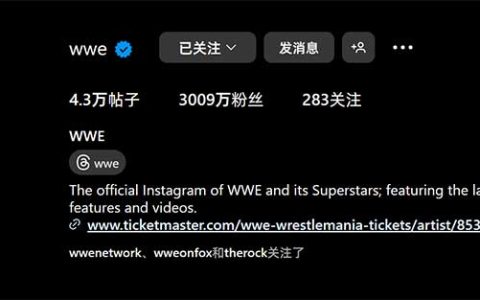 WWE在Instagram上的粉丝已突破3000万，解锁新里程碑