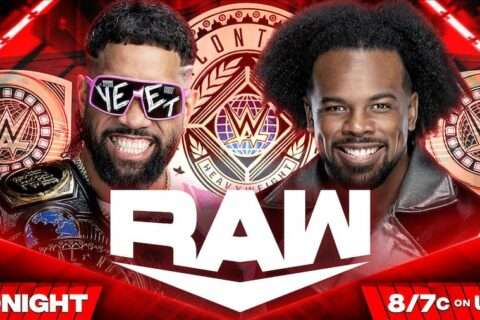 WWE RAW第1637期：布朗布雷克飞冲肩攻击杰乌索和新一天组合