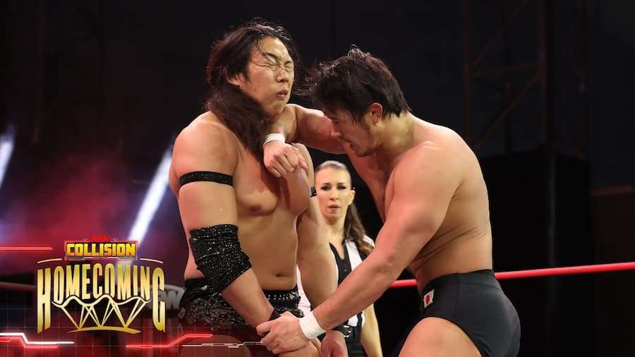 AEW国际冠军近藤健介（Konosuke Takeshita）成功击败了挑战者柴田胜赖（Katsuyori Shibata）