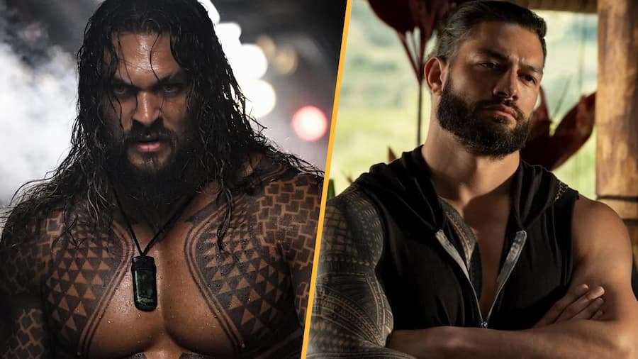 WWE的“部落酋长”罗曼·雷恩斯(Roman Reigns)与“海王”杰森·莫玛(Jason Momoa)