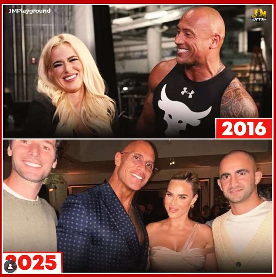 “巨石”强森(The Rock)与前WWE女子选手CJ佩里(CJ Perry)重逢